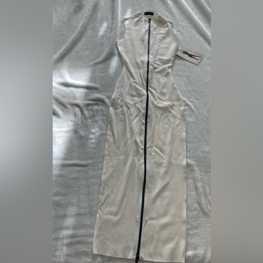 Naked Wardrobe white zipper dress